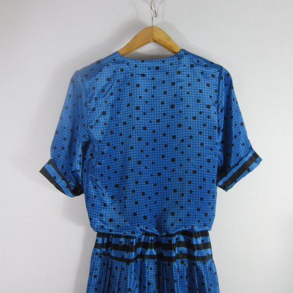 Vtg Perceptions Womens 5 / 6 Blue Polka Dot Short Sleeve Pleated Dress Small - Picture 2 of 12